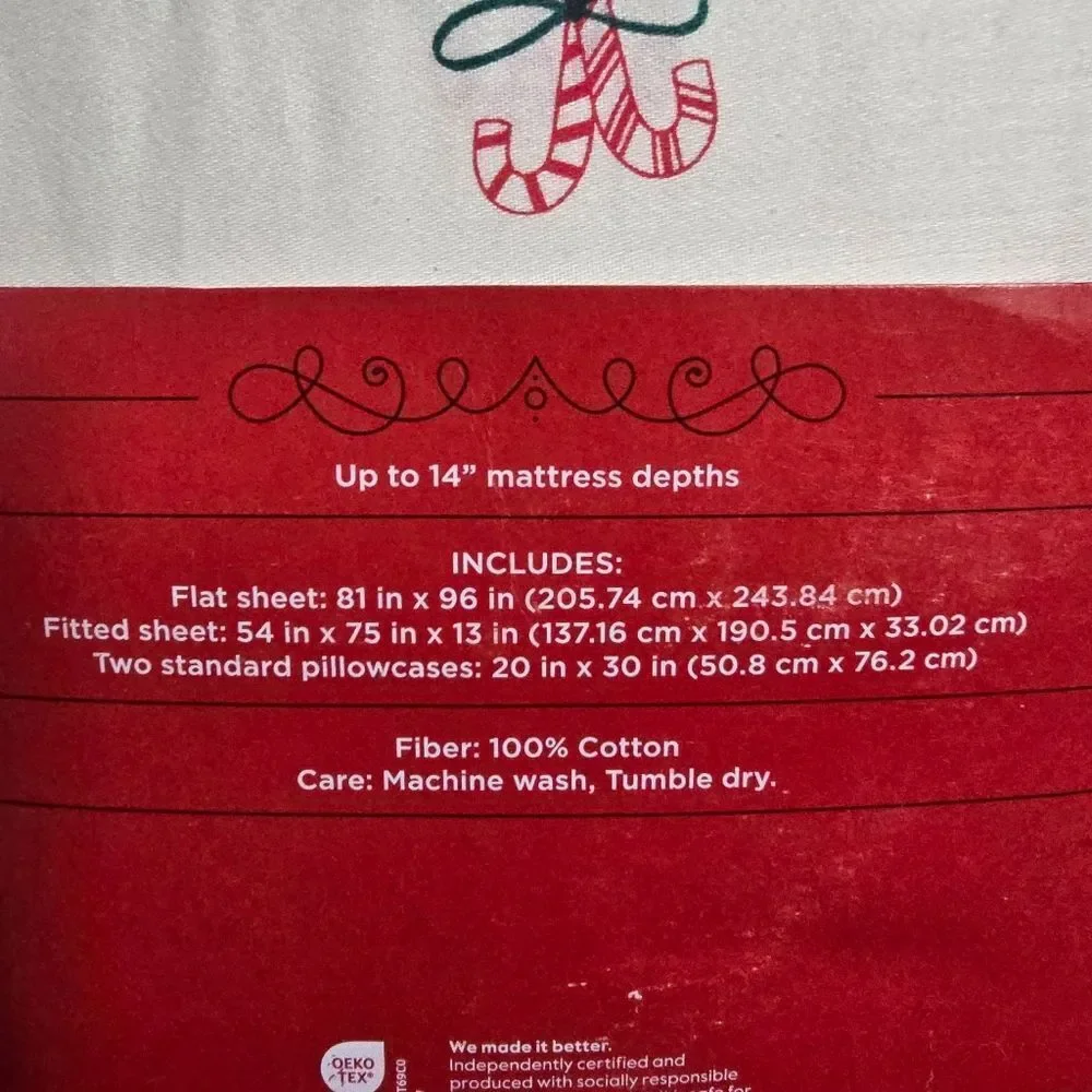 Full Christmas Holiday Cotton Sateen Sheet Set Candy Canes  Wondershop New